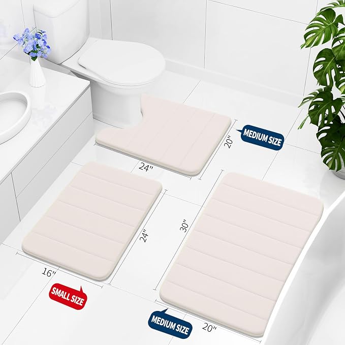 Buganda Memory Foam Bath Mat, 44" x 17", Ultra Soft and Non-Slip Bathroom Rugs, Water Absorbent and Machine Washable Bath Rug for Bathroom, Shower, and Tub, Cream