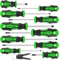 Amartisan 10-Piece Magnetic Screwdrivers Set, 5 Phillips and 5 Slotted Tips Professional Cushion Grip Screwdriver Set 2pcs Portable Multifunction Key Mini Screwdriver (Green)