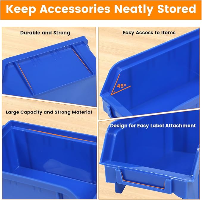 MaxWorks Wall Mount Storage Rack 30 Bin Heavy‑Duty Organizer for Nuts Bolts Screws Nails Beads Buttons and Small Parts for Garage Home and Workshop Blue and Red Bins (80694)