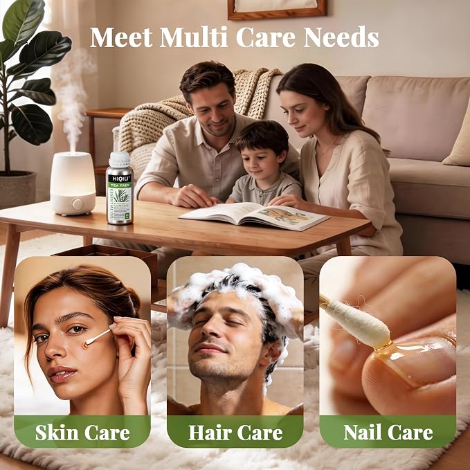 HIQILI Tea Tree Oil 16 Fl Oz, for Skin, Hair, Nail, Diffuser, Soap Making, Includes Two Portable Decanters