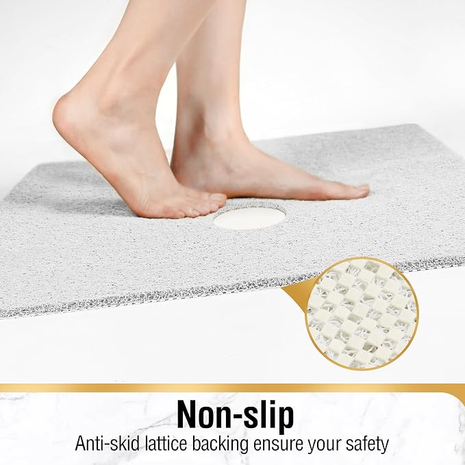 HITSLAM Square Shower Mat, 32 x 32 Inch Non Slip Bath Mat for Tub, Soft PVC Loofah Bathtub Mats with Drain Holes, Quick Drying Bathroom Stall Floor Mat, Bathroom Accessories Without Suction Cup, White