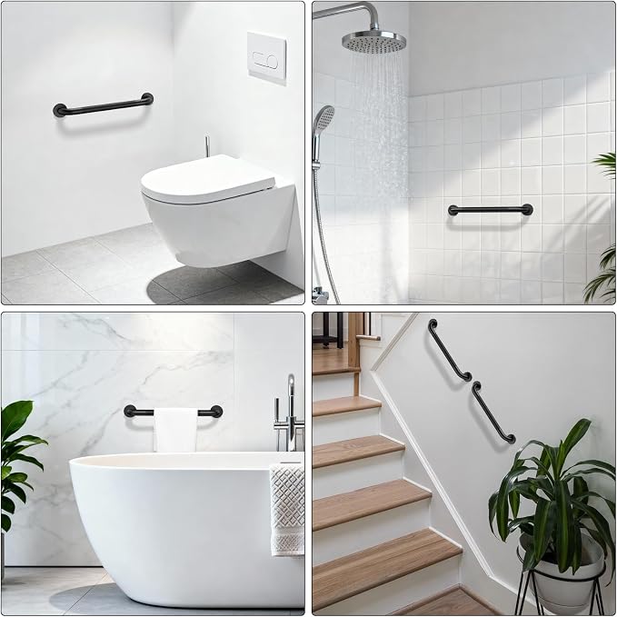 Shower Grab Bar 20 Inch, iHansee Matte Black Bathroom Grab Bar w/Anti-Slip Knurled Grip, Stainless Steel Bath Safety Bars Support Handrail for Senior Elderly, Toilet Bathtub Balance Handle for Wall