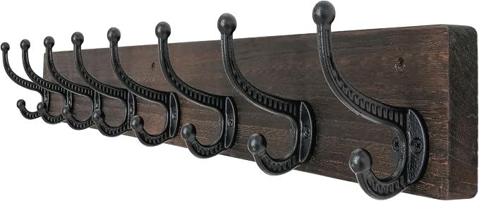 WEBI Rustic Coat Rack Wall Mount,35.43" Long 8 Cast Iron Coat Hooks Wall Mounted,Heavy Duty Wood Wall Coat Hanger Hooks for Hanging Coats,Jacket,Clothes,Backpack,Farmhouse,Weathered Brown