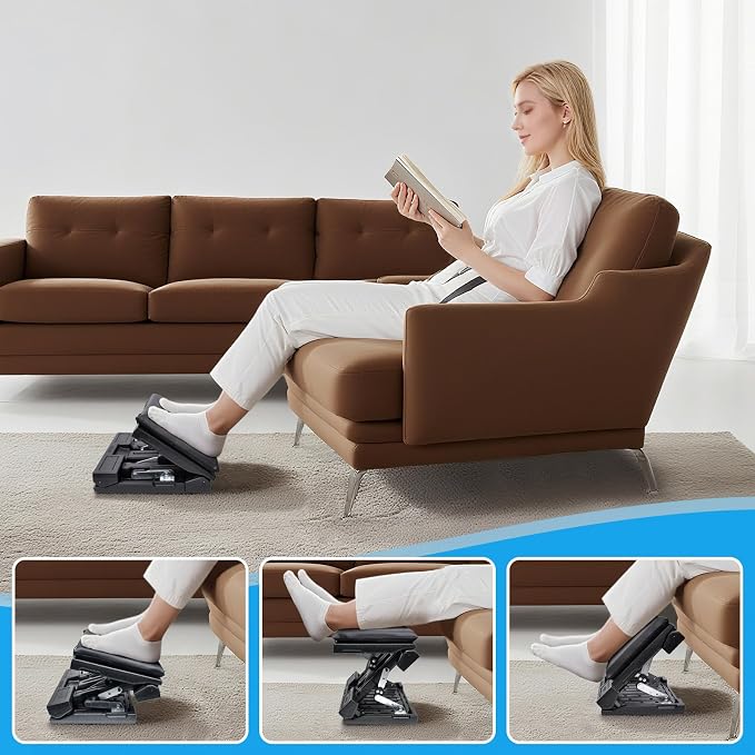 Scalebeard Foot Rest for Under Desk at Work,Height Adjustable Infinite Angle Ergonomic Foldable Footrest for Office, Gaming,Computer, Removable Pad Desk Foot Stool with Massage Beads,All-Season(Black)