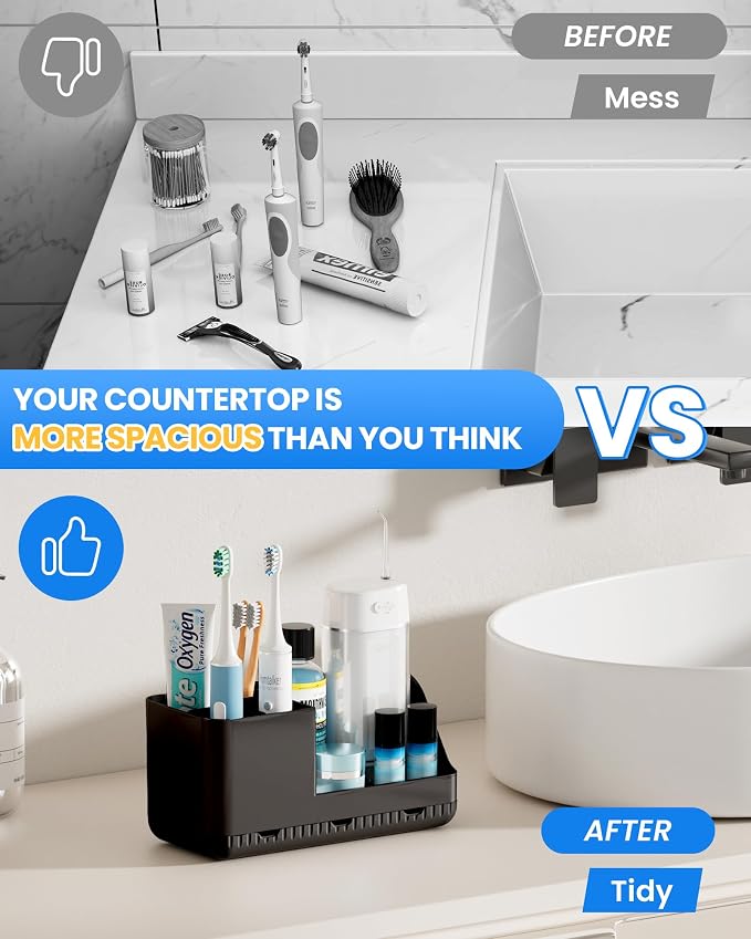 Toothbrush Holders for Bathroom Counter - Detachable Bathroom Organizer and Storage Electric Toothbrush and Toothpaste Holder, Bathroom Decor Accessories for Countertop, Shower, Sink