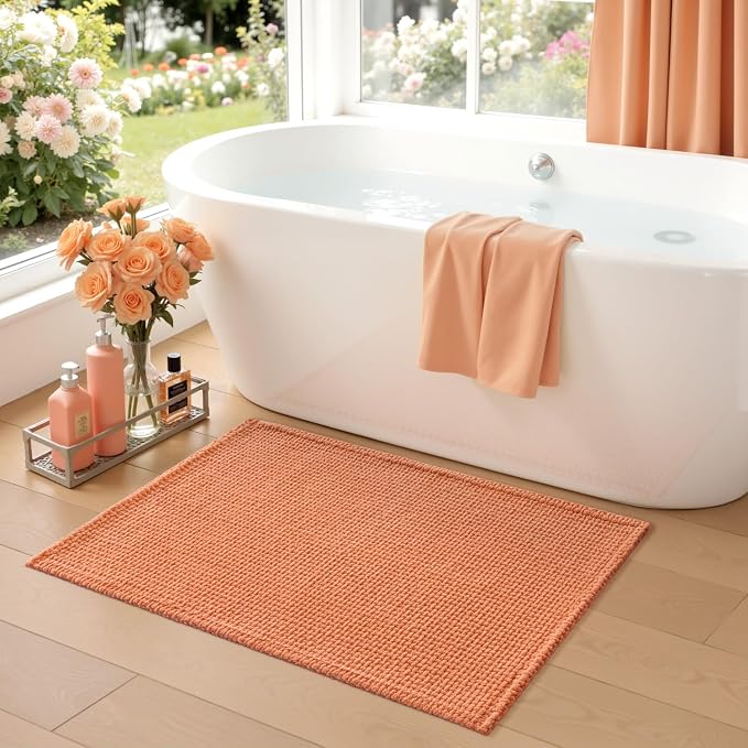 DEXI Bathroom Rugs 36x24, Non Slip Washable Bath Mat, Absorbent Chenille Bathmat, Ultra Soft Thick Carpet for Tub Shower Floor, Orange