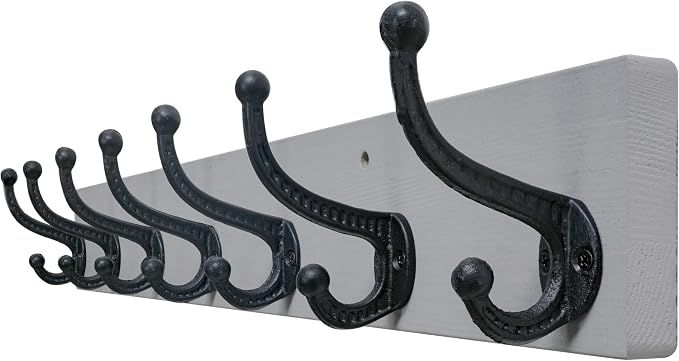 WEBI Rustic Coat Rack Wall Mount,30" Long 7 Cast Iron Coat Hooks Wall Mounted,Heavy Duty Wood Wall Coat Hanger Hooks for Hanging Coats,Jacket,Clothes,Backpack,Farmhouse,Gray
