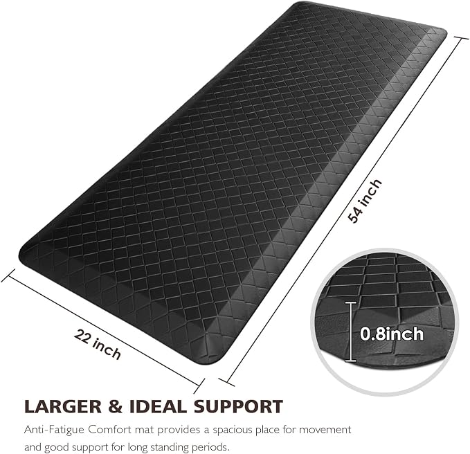 HappyTrends Kitchen Floor Mat - 4/5 Inch Thick Anti-Fatigue Kitchen Rug,Waterproof Non-Slip Kitchen Mats and Rugs Heavy Duty Ergonomic Comfort Rug for Kitchen,Office,Sink,Laundry,(22"x54", Black)