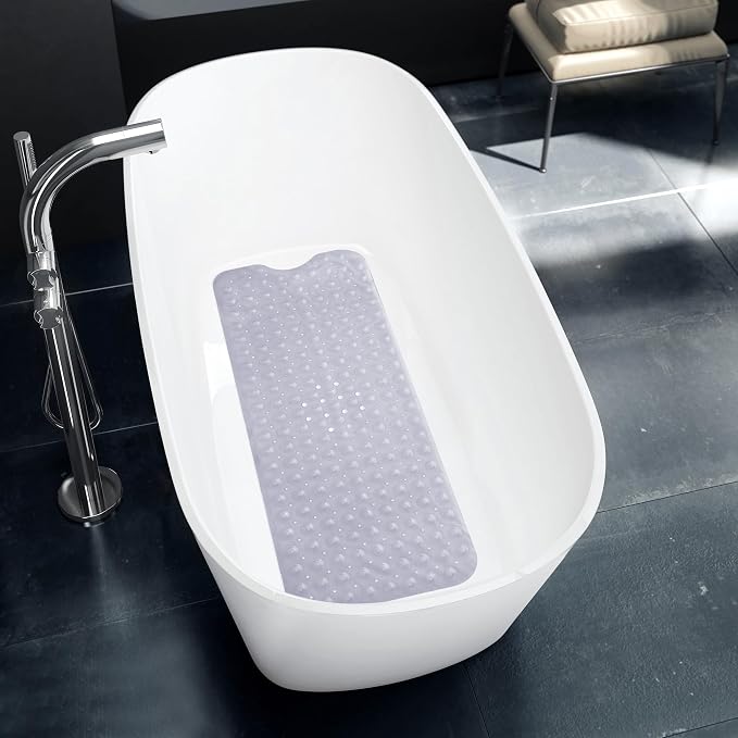 LUX Décor Non-Slip Bathtub Mat, Extra Large 40x16 Inches – Anti-Slip Safety Shower Mat with Suction Cups & Drain Holes – Machine Washable Bath Mat – Clear
