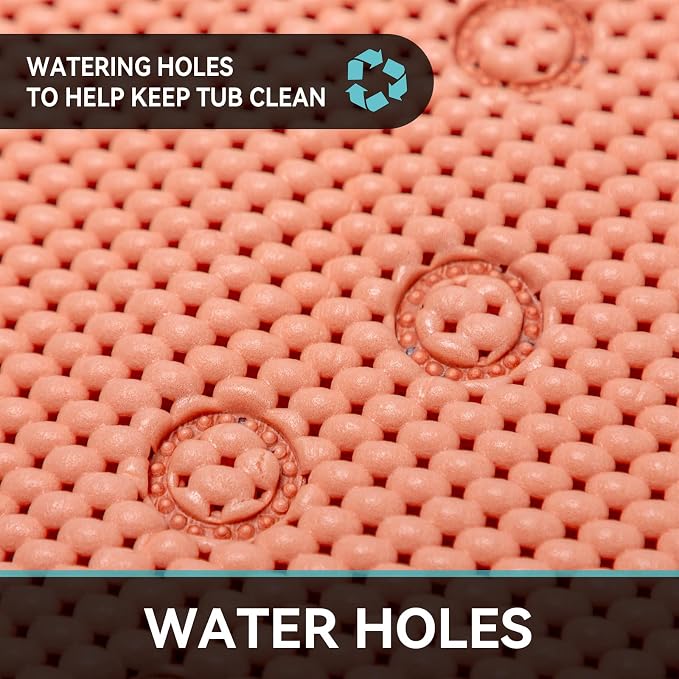 Bathtub Mat Non Slip 36” X 17” Shower Mat Soft Foam Bath Mats for Bathroom Tub, Bathtub Mat with Drain Holes, Suction Cups, Shower Mat Non Slip (Orange, 36'' x 17'')