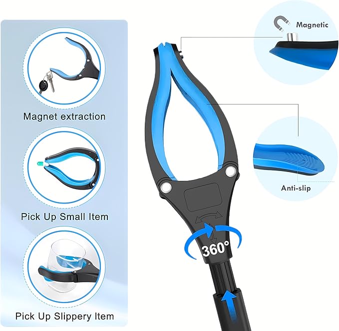 32" Grabber Reacher Tool (2-Pack), Foldable Trash Picker Upper with 360° Rotating Jaw & Magnetic Tip, Heavy Duty Reaching Assist Stick for Seniors, Post Surgery Recovery Must Haves Mobility Aid