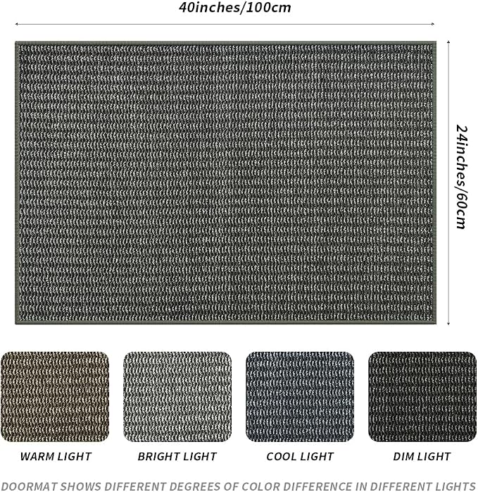 Indoor Doormat, 24" x 40", Black and Grey, Non-Slip Front Door Mats, Outdoor, Washable, Low Profile Indoor Door Mats for Entrance, Entryway, Dirt Resistant and Absorbent Welcome Mat