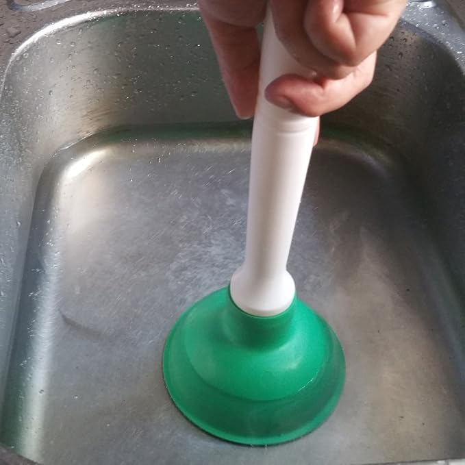 NewFerU Drain Plunger, Small Hand Force Plumber Helper, Little 4 inch Cup Clog Remover, Tiny Rubber Unclogger in 9" Short Handle for Kitchen Sink, Bathroom Toilet, Shower Bath Tub (Green)
