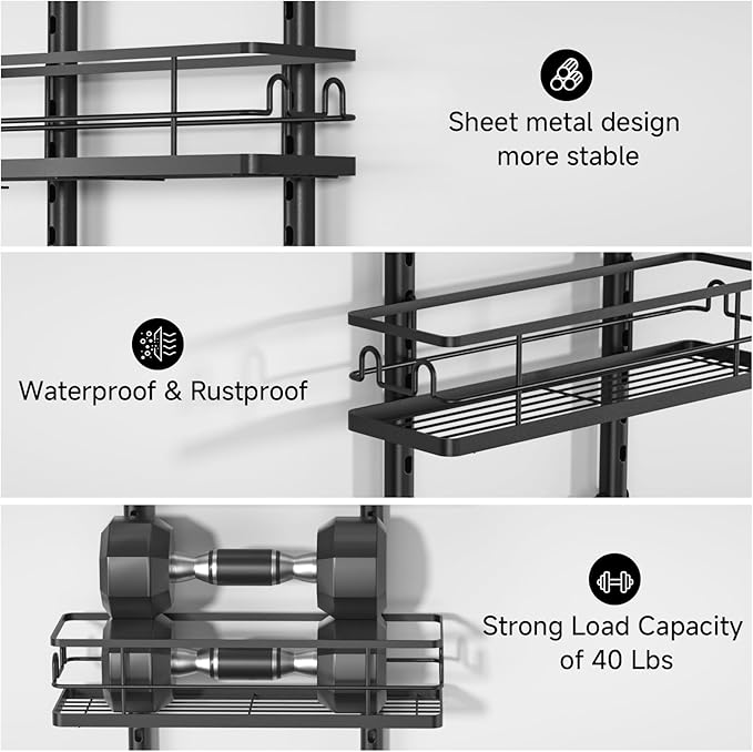 3 Tier Hanging Shower Head Caddy, Adjustable Hanging Shower Caddy Over Showerhead, No Drilling Handing Racks Rustproof for Bathroom Shampoo Soap Storage