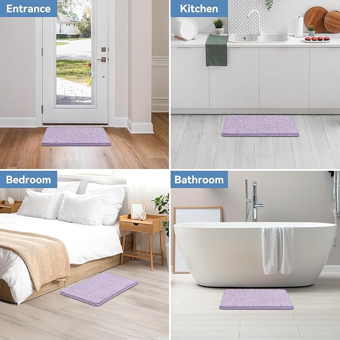 Bcoimo 36x24 Chenille Bath Mat – Non-Slip with Backing Bath Rug Ultra-Absorbent and Machine Washable Bathroom Mat Quick-Dry Design. Ideal for Bathroom Shower and Tub Areas