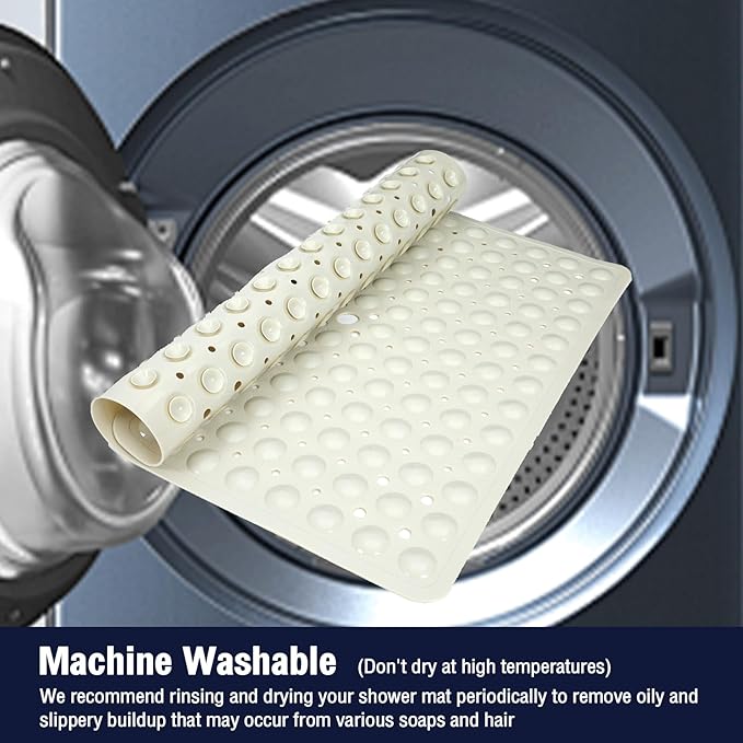Beige Square Shower Bathtub Mat Non Slip 21x21 Inch, Soft Bath Mat for Inside Shower Tub, Shower Stall Mats for Bathroom Floor, Big Suction Cups Drain Holes, Easy Washable and Dry, BPA-Free