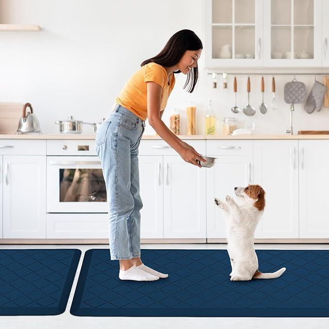 Cushioned Kitchen Mat 2 PCS, Anti Fatigue Kitchen Rugs, Heavy Duty Non-Skid, Ergonomic Comfort Foam Kitchen Floor Mat for Home, Office, Sink, Laundry, Blue