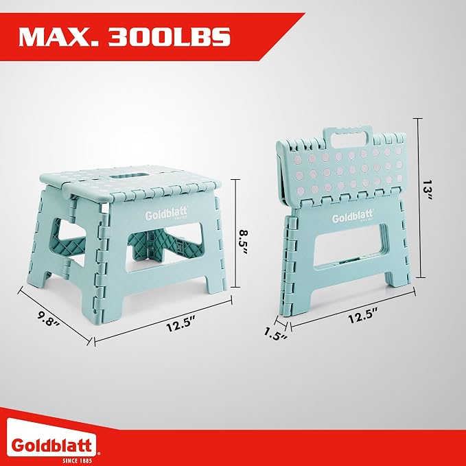 Goldblatt 8.5" Folding Step Stool for Adults and Kids, Lightweight Heavy-Duty Plastic Portable Foldable Stool with Non-Slip Top and Anti-Skid Feet, 300 lbs Capacity, Kitchen & Bathroom, Blue-Green
