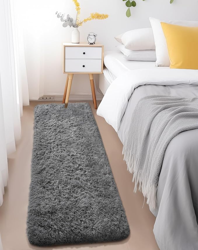 Ophanie 2x6 Washable Runner Rug for Hallway,Non-Slip Fluffy Soft Bedside Rugs, Bedroom Living Room Grey Shaggy Gray Carpet for Kids Girls Boys Dorm Nursery Home Decor Aesthetic