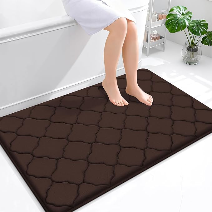 OLANLY Memory Foam Bath Mat Rug 47x32, Ultra Soft and Absorbent Bathroom Rugs, Non-Slip, Comfortable, Machine Washable Bath Carpet for Bathroom Floor, Tub, Shower and Home Decor Accessories, Brown