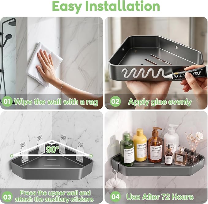 Shower Caddy Hanging,Never Rust Shower Organizer Hanging, Aluminum Shower Racks for Inside Shower with Hooks for Razor, Bathroom Organizers and Storage with Soap Holder, Grey
