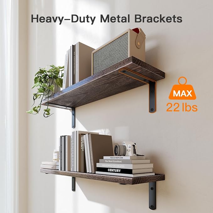 Amada Bathroom Shelves Over Toilet with Storage Basket, Floating Wall Shelf for Home Organization & Wall Decor, Bathroom/Kitchen/Living Room Shelves–Rustic Brown