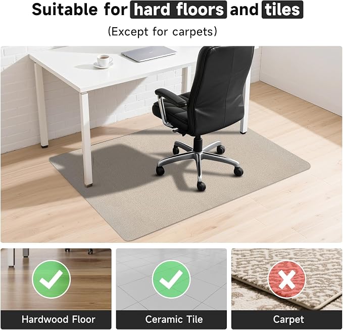 Desk Chair Mat for Hardwood Floor, 36" x 47" Heavy Duty Office Floor Mat for Rolling Chairs, Anti Slip, Computer Chair Desk Mats for Gaming & Home (Light Camel)