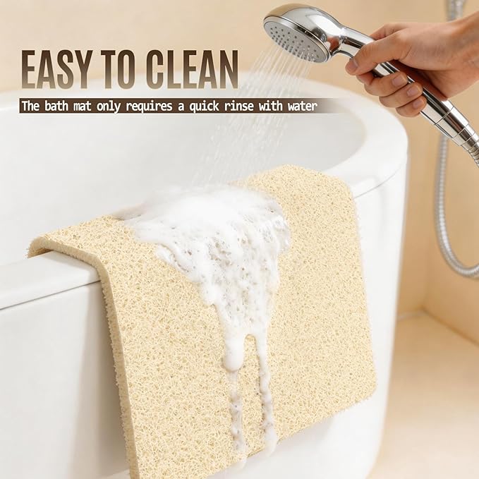 Joyhalo Shower Mat Bathtub Mat Non Slip, Bathmats Non Slip, Quick Drying Foot Scrubber Loofah Mats for Shower, Tub, Bathroom, Home, 30x17inch, Beige