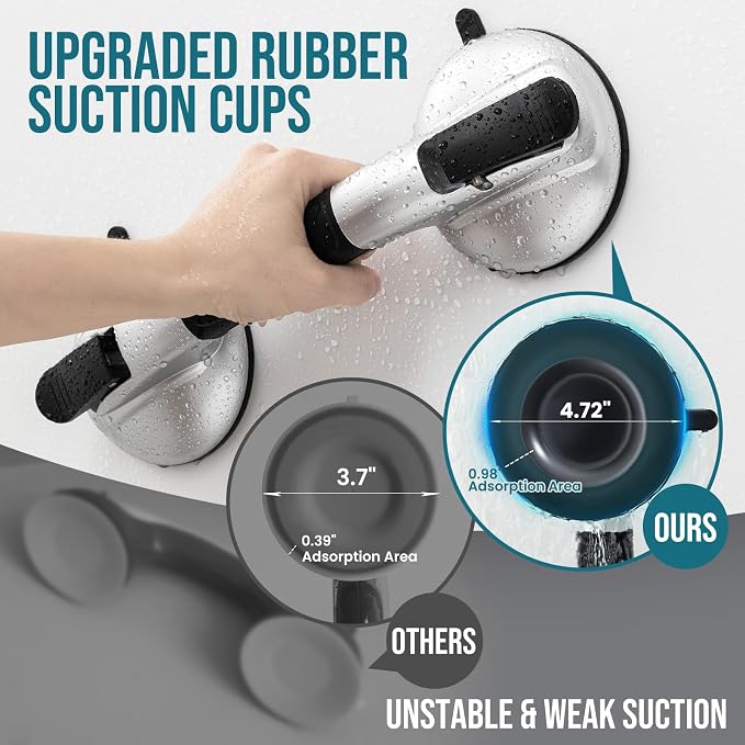 TAILI Grab Bars for Bathtubs and Showers,2 Pack Shower Handles for Elderly Suction,Maximum 330lbs,Shower Grab Bar with Upgraded Rubber Suction Cups, Safety Grip for Senior, No Drilling Removable,Black