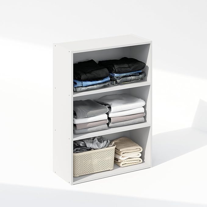 Furinno Reed Closet Organizers and Storage, 3-Tier Reversible Closet Shelves, Closet Organization Shelf, 9.7 x 23.7 x 31.5, for Bedroom, Closet, Plain White