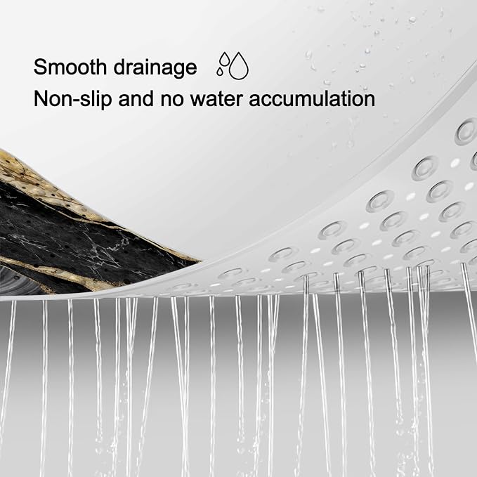 LNOND Marble Bath Tub Mat Non Slip, Extra Long 40 X 16 Inch Anti Slip Mat for Bathtub, Black Gold Luxury Marble Shower Mat with Drain Holes and Suction Cups, Machine Washable
