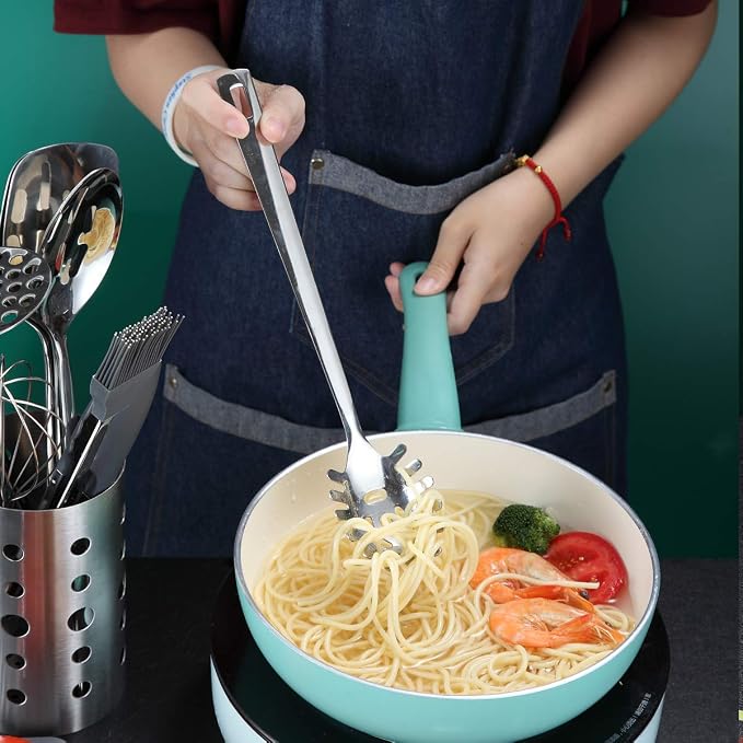 Spaghetti Spoon, Berglander Pasta Server, Stainless Steel Pasta Spoon, Pasta Fork, Noddle Fork, Heat Resistant, Dishwasher Safe, Easy to Clean