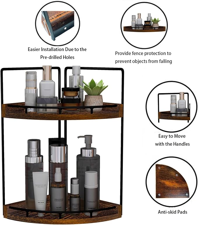 Dorhors 2-Tier Bathroom Counter Organizer,Vanity Counter Corner Shelf, Skincare, Wood Countertop Bathroom Storage and Organization for Kitchen (Dark Red)