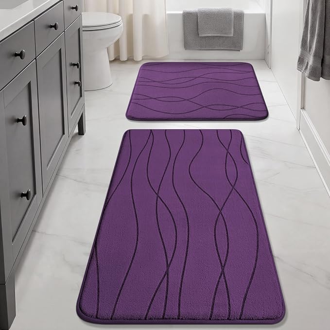YIHOUSE Memory Foam Bathroom Rug Sets, Purple, 17"x24"+20"x32", 2 Piece | Ultra Soft, Absorbent, Non-Slip, Machine Washable