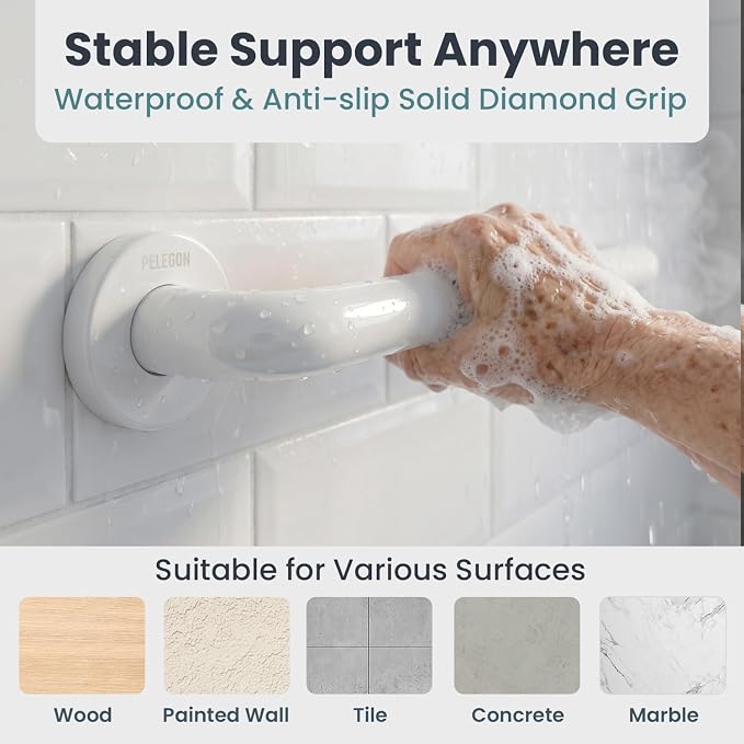 PELEGON Grab Bars for Shower 2-Pack 16 Inch - Stainless Steel Shower Grab Bars for Seniors - Bathroom Safety Handle Non-Slip Grip Rust Resistant Wall Mounted Support Bar for Bathtub Shower - White