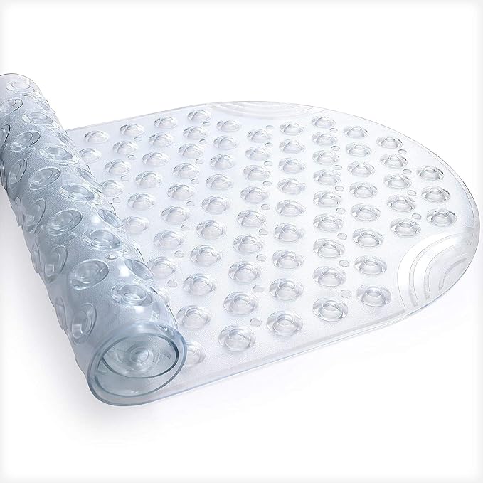 Anti Slip Bathtub Mat,Non Slip Bath Mat,16x35 Inch Extra Long Tub Mat,Machine Washable Bathroom Shower Mat with Suction Cups and Drainage Holes,Soft on Feet (White)