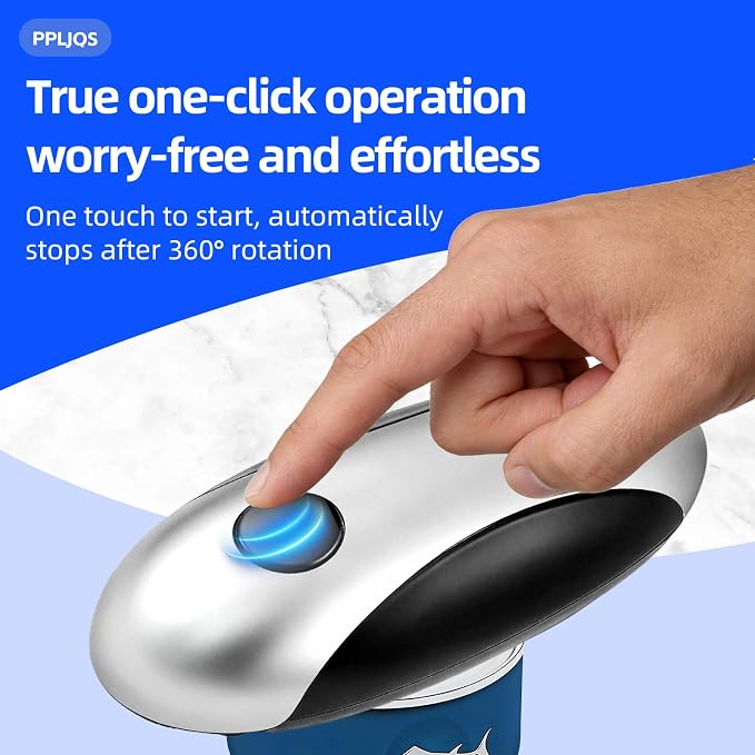 Rechargeable Electric Can Opener, One-Touch, Smooth Edge, USB-C Fast Charge, for Seniors, Silver
