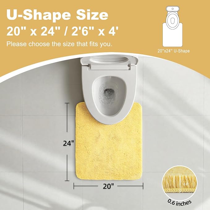 TYUU Toilet Rug, Ultra Soft Toilet Rugs U Shaped Machine Washable Non Slip Absorbent Quick Dry Toilet Mat with Rubber Backing, Yellow 20" x 24" U Shape