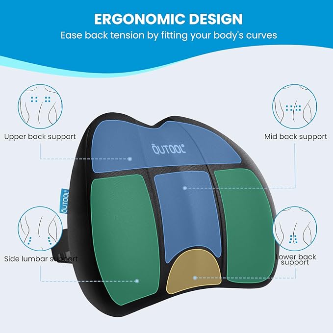 Lumbar Support Pillow for Office Chair, Office Home Essentials,Gifts for Mom,Dad, Back Support Pillow for Car, Chair Cushions,Back Pain Relief Improve Posture,Mesh Cover Double Adjustable Straps