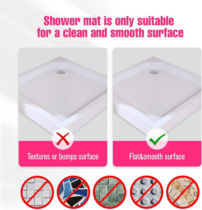 Shower Mat Non-Slip Bath Mat for Tub and Shower Stall,236 Suction Cups with Drain Holes, Quick Dry Machine Washable, Extra Grip for Stand Up Showers, Bathroom Essentials 24x24 Inch (Pink)