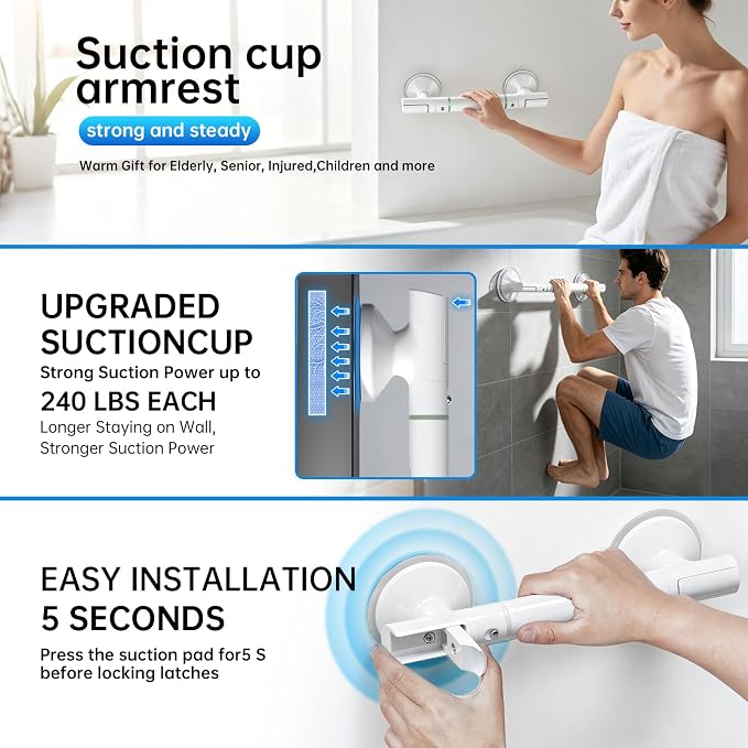 Collectible Trading Card Cases (Shower Grab bar_A) DOZAWA 2 Pack Suction Grab Bars No-Drill Handles for Elderly, Large Bathroom Safety Bars, Removable Balance Assist Bar for Those in Need