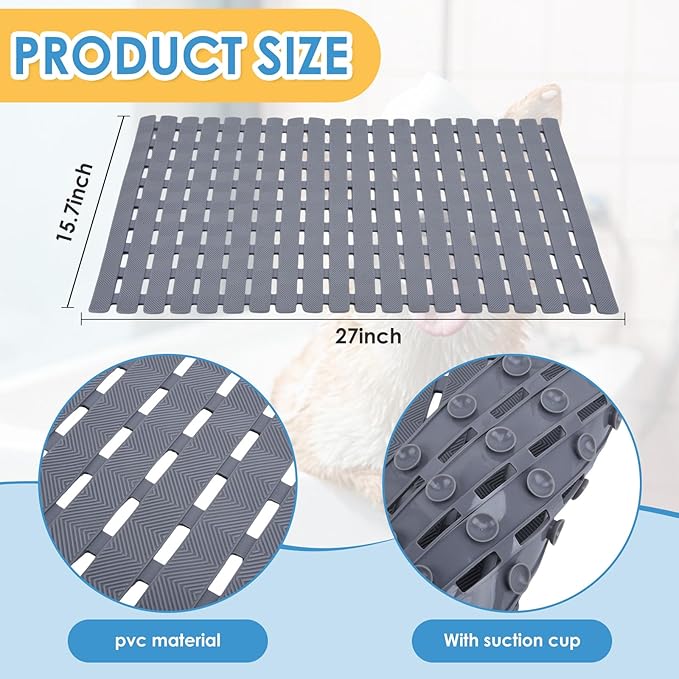 Bathtub Shower Mat, Pet Dog Bathing Non-Slip Mat, Dog Bath mat for tub, Quick Drain Bathtub Mat with Suction Cups & Drain Holes for Bathroom, 27.1x15.7 Inch (Mars Green)