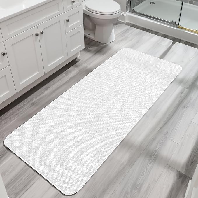 Bath Mat,Ultra Thin Bathroom Runner Rugs,Large Bath Mats for Bathroom,Quick Dry,Non-Slip,Machine Washable,Low Pile,Bath Rug,Shower Outside,Sink,Home Decor Accessories.Cream,1'5"x4'11"（17x59inch）
