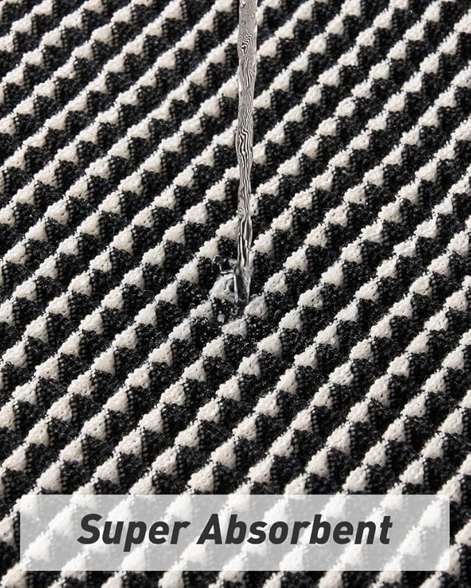 AMOAMI Upgraded Waffle Bath Mat, Super Absorbent Non Slip Bath Mats for Bathroom Floor, Machine Washable Bathroom Rugs with Tassels, Rubber Backed Bathroom Mats, Ultra Soft, 20" x 32",Black & Cream