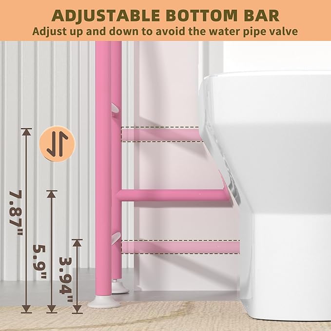 Livilord 3-Tier Over The Toilet Storage Rack, Space Saver Metal Bathroom Shelves, Freestanding Over Toilet Bathroom Organizer for Bathroom/Living Room (Pink)