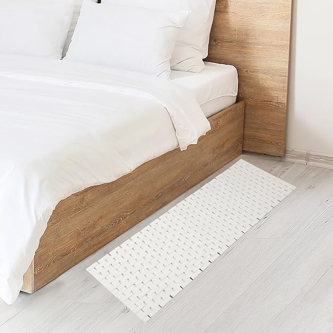 Bath Mat Bathroom Runner Long Large Rugs Floor Wood Shower Bathtub Waterproof Non Slip Accessories 16x48 Inch Easy to Clean, White, 1 pc