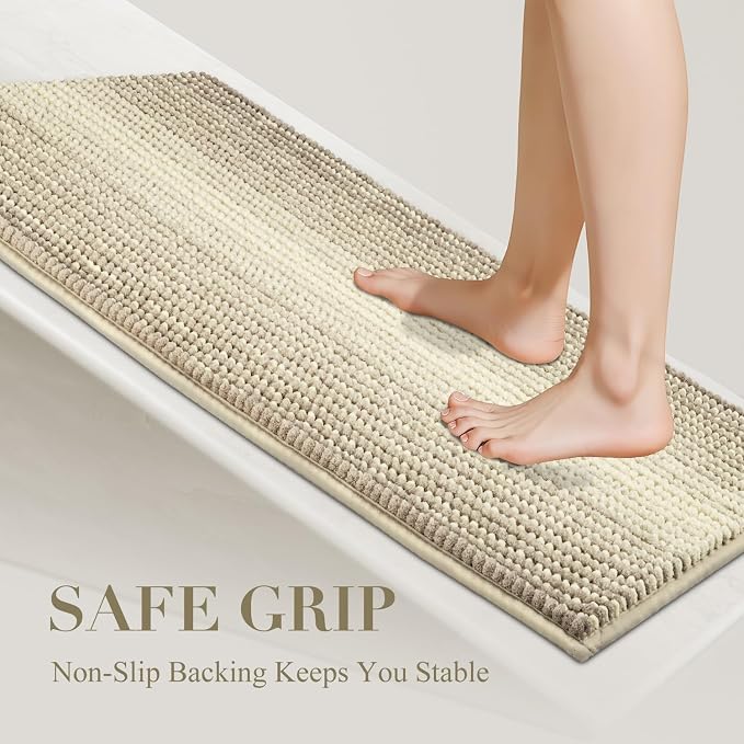 BSICPRO Bathroom Rugs, Bath Mat Non Slip 17 x 24 Inches Water Absorbent Chenille Floor Mats Machine Washable (Sand)