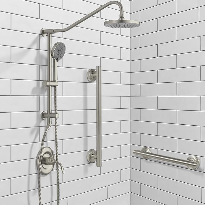 Lava Odoro Shower Grab Bar, Modern Stainless Steel Handicap Grab Bar for Bathtubs and Showers, Shower Safety Bar for Seniors Disabled, ADA-Compliant (Brushed Nickel, 12 Inch)