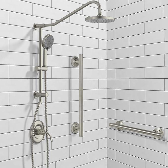 Lava Odoro Shower Grab Bar, Modern Stainless Steel Handicap Grab Bar for Bathtubs and Showers, Shower Safety Bar for Seniors Disabled, ADA-Compliant (Brushed Nickel, 24 Inch)