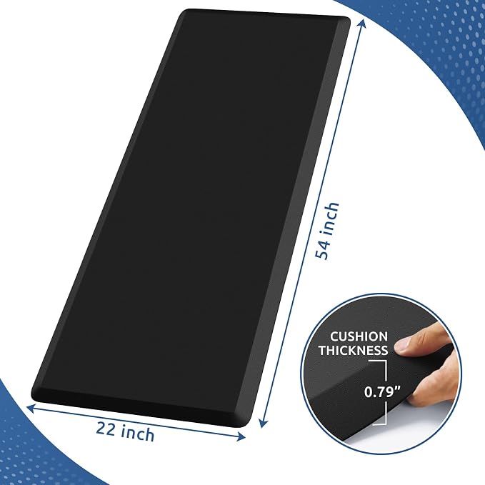 KitchenClouds Kitchen Mat Cushioned Anti Fatigue Rug 22"x54" Water Resistant, Non Slip, Standing and Comfort Desk/Floor Mats for House Sink Office (Black,0.8inch)